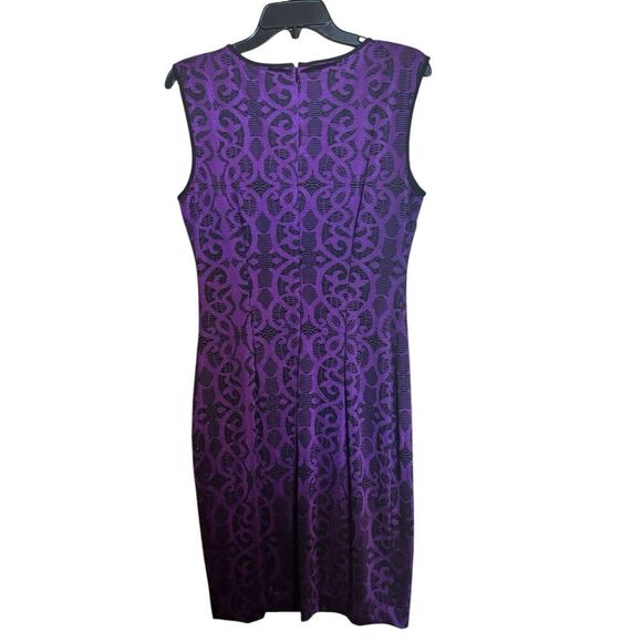 CACHE Bodycon Cocktail Dress 10 Purple Black Paisley Print Lined Sleeveless - Picture 5 of 7